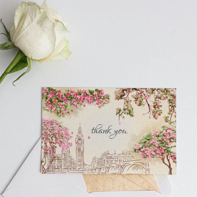 London Wedding Thank You Card with Floral Skyline (Creator Uploaded)