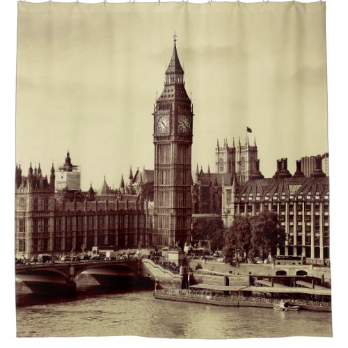 London Westminster with Big Ben and bridge oldlo Shower Curtain