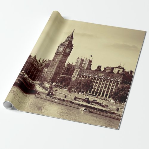 London Westminster with Big Ben and bridge oldlo Wrapping Paper