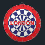 LONDON White, Navy Blue And Red (editable text) Dart Board<br><div class="desc">LONDON White, Navy Blue And Red Colored Dart Board Game Including 6 Brass Darts. You may edit text by selecting the personalization option 🎯Please let me know if you have additional questions and because Zazzle's customer support handles the customer experience you may reach Zazzle customer support by chat, phone or...</div>