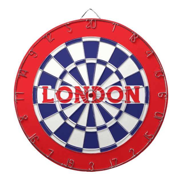 LONDON White, Navy Blue And Red (editable text) Dart Board (Front)
