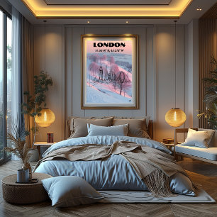 London Winter Skyline Illustration with River Poster