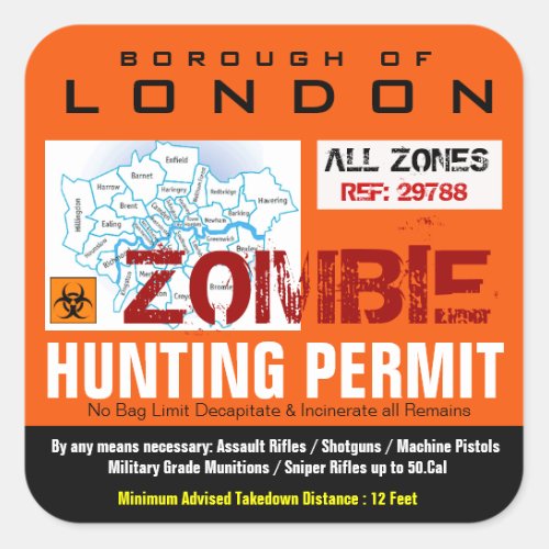 London Zombie Hunting permit Sticker