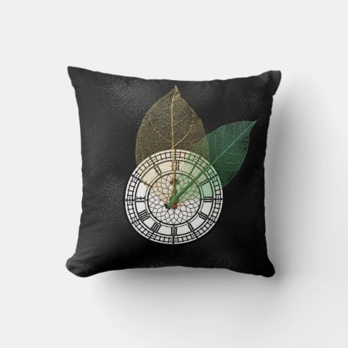 Londoner Big Ban Clock Black White Leaf Throw Pillow