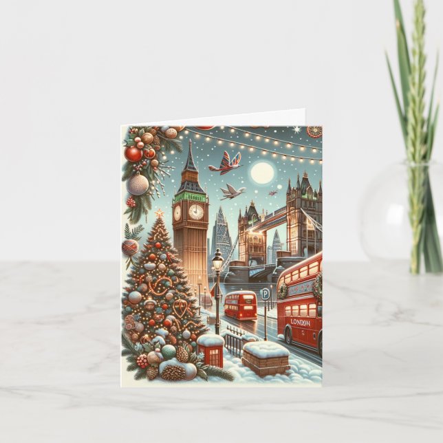 London's Festive Splendor - Vibrant Christmas Car Card (Front)
