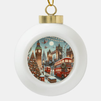 London's Festive Splendor - Vibrant Christmas Car Ceramic Ball Christmas Ornament