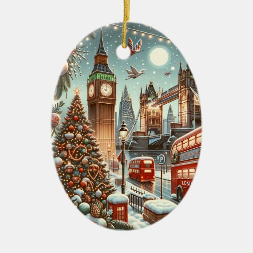 Londons Festive Splendor _ Vibrant Christmas Car Ceramic Ornament