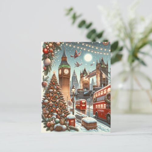 Londons Festive Splendor _ Vibrant Christmas Car Holiday Postcard