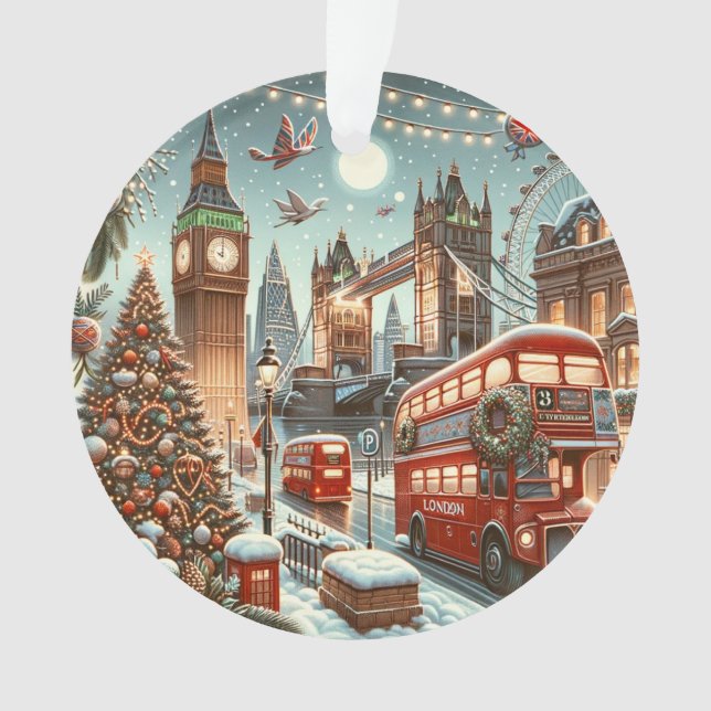 London's Festive Splendor - Vibrant Christmas Car Ornament (Front)