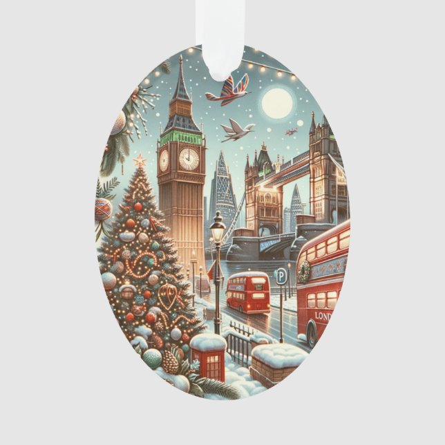 London's Festive Splendor - Vibrant Christmas Car Ornament (Front)