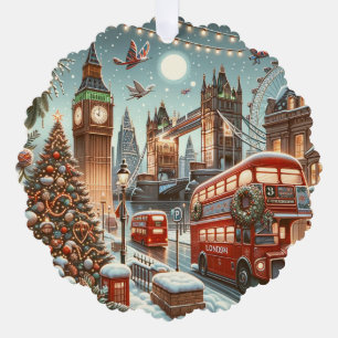 London's Festive Splendor - Vibrant Christmas Car Ornament Card