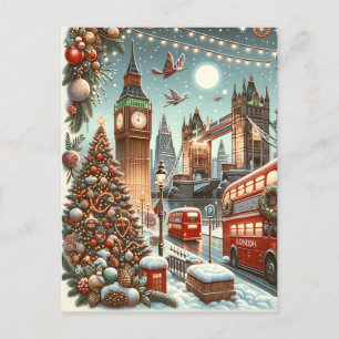 London's Festive Splendor - Vibrant Christmas Car Postcard