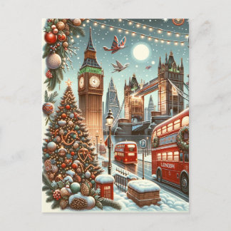 London's Festive Splendor - Vibrant Christmas Car Postcard