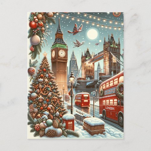 Londons Festive Splendor _ Vibrant Christmas Car Postcard