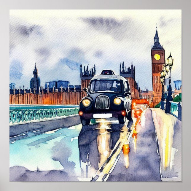  London's Iconic Black Taxi Cabs, (A) Poster (Front)