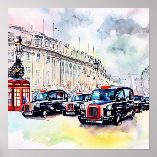  Londons Iconic Black Taxi Cabs E Poster