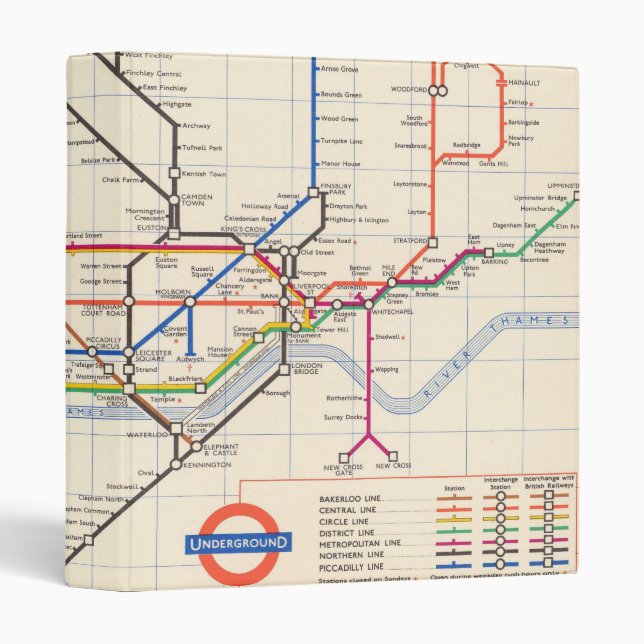London's Underground Map 3 Ring Binder (Front/Spine)