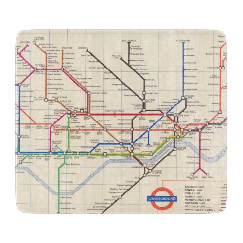 Londons Underground Map Cutting Board
