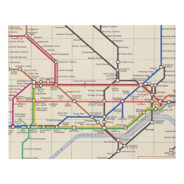 London's Underground Map Faux Canvas Print (Front)