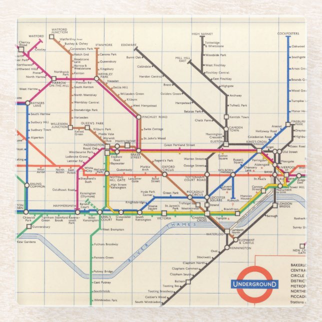 London's Underground Map Glass Coaster (Front)