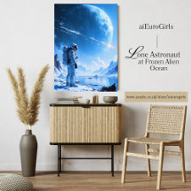 Lone Astronaut at Frozen Alien Ocean Oil Painting