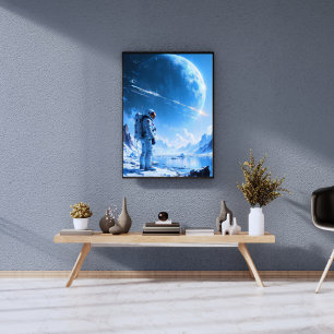 Lone Astronaut at Frozen Alien Ocean Oil Painting Poster
