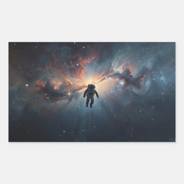 lone astronaut floating through the vastness  rectangular sticker (Front)