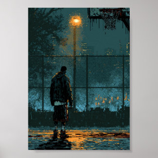 Lone Basketball Player at Night Poster
