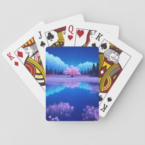 Lone Beauty Amidst a Sea of Purple Poker Cards