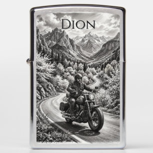 Lone Biker Spring Mountain Road Charcoal Art  Zippo Lighter