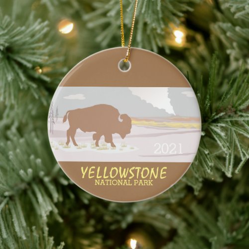 Lone Bison of Yellowstone National Park Wyoming Ceramic Ornament