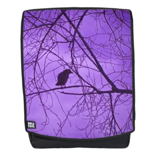 Lone Black Crow in Black Silhouette Tree Branches Backpack
