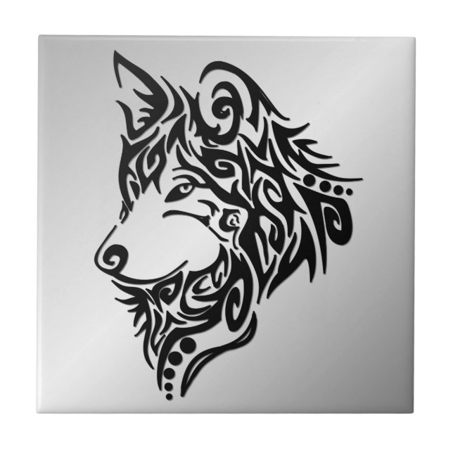 Lone Black Tribal Wolf Ceramic Tile (Front)