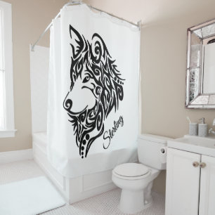 Lone Black Tribal Wolf Personal Shower Curtain