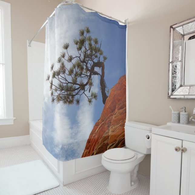 Lone Bonsai Tree Sky Zion Natl Park Shower Curtain (In Situ)