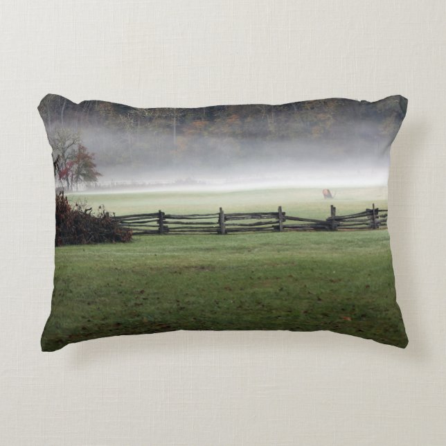 Lone Bull Elk in the morning Mist Accent Pillow (Front)