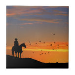 Lone Cowboy Art Tile<br><div class="desc">A great western piece, this features a lone cowboy in a southwestern sunset.</div>