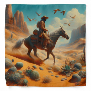 Lone Cowboy in Desert Canyon - Surreal Western Art Bandana