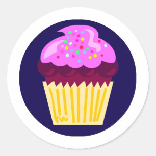 Lone Cupcake Purple Fun Cartoon Art Classic Round Sticker