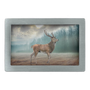 Lone Deer In Misty Forest    Belt Buckle