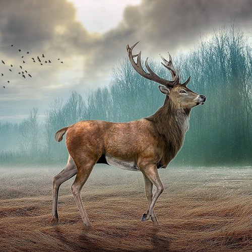 Lone Deer In Misty Forest        Card