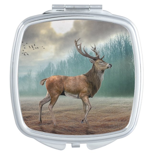 Lone Deer In Misty Forest  Compact Mirror (Front)