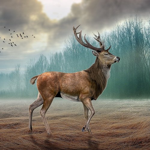 Lone Deer In Misty Forest   Mouse Pad