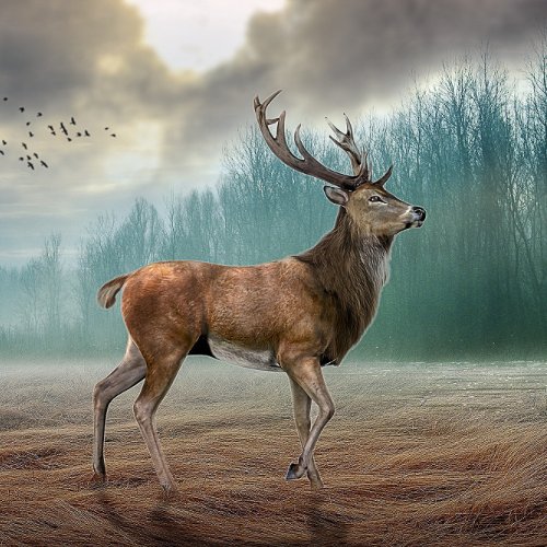 Lone Deer In Misty Forest        Neck Tie