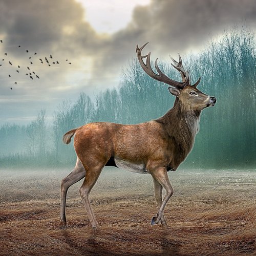 Lone Deer In Misty Forest       Pocket Watch