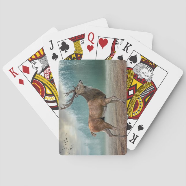 Lone Deer In Misty Forest   Poker Cards (Back)