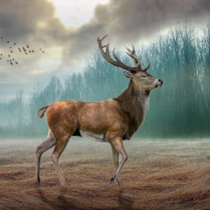 Lone Deer In Misty Forest  Trifold Wallet