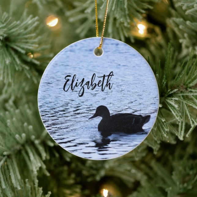 Lone Duck Wildlife Lake Water Ripples Photography Ceramic Ornament (Tree)
