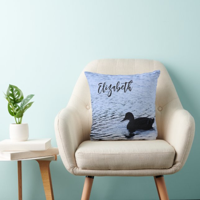 Lone Duck Wildlife Lake Water Ripples Photography Throw Pillow (Chair)