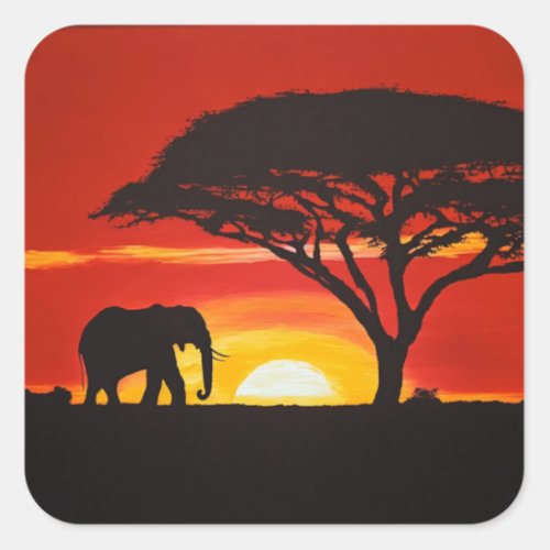 Lone Elephant in African Sunset Square Sticker